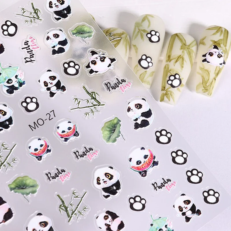 Pegatinas de Panda en relieve de dibujos animados para uñas, 1 piezas, decoración artística, calcomanías, accesorios para uñas para niños