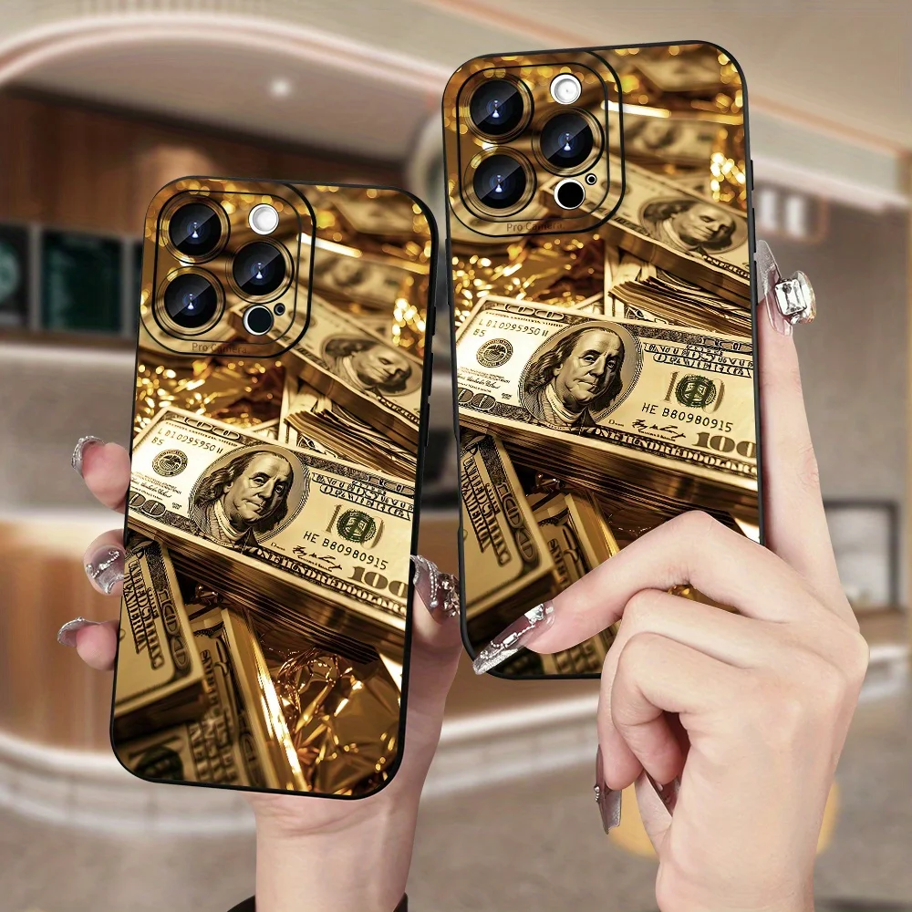 الذهب الدولار الأمريكي الأوراق النقدية طباعة تصميم جراب هاتف آيفون 16 15 14 13 12 11 برو ماكس X XS XR 15 زائد 16e سيليكون غطاء ناعم #6