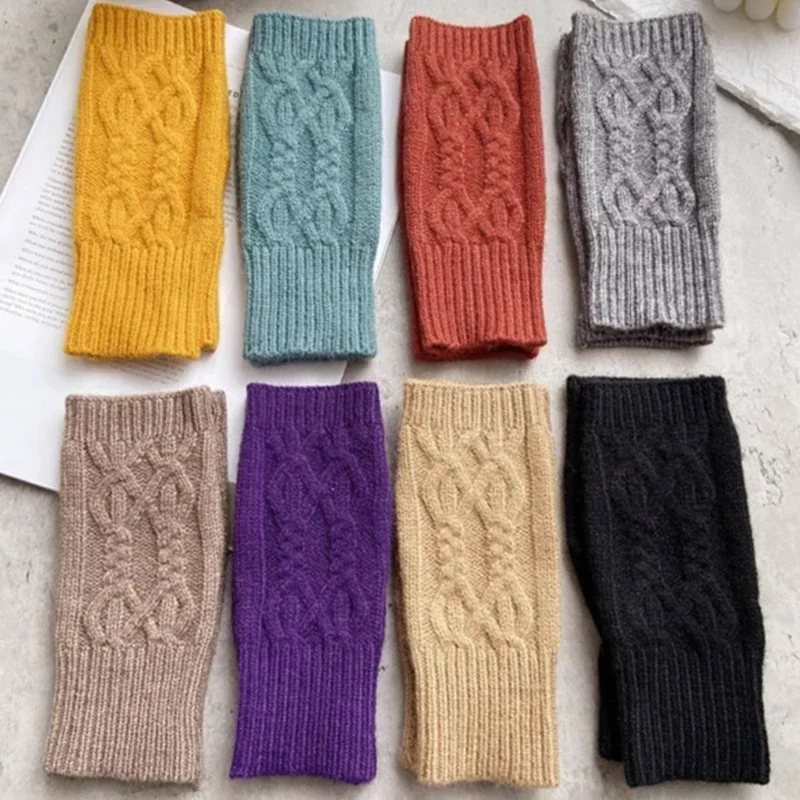 Women Winter Fingerless Gloves Warm Soft Wool Knitted Mittens Elegant Wrist Arm Hand Half Finger Elastic Short Gloves Guantes