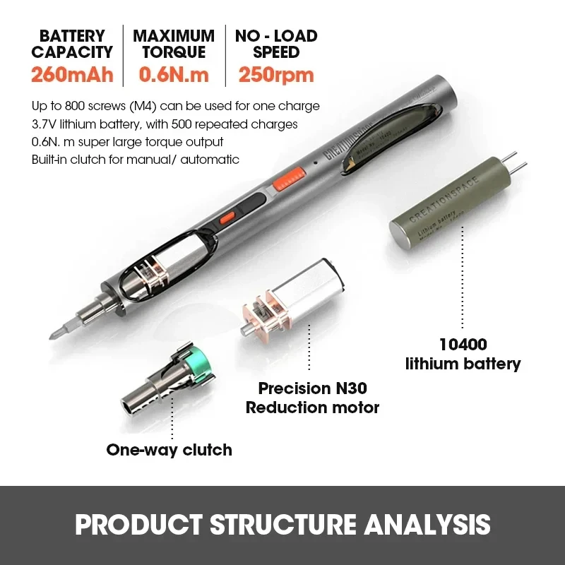 Wkrętak elektryczny Creationspace DC z 3-biegową regulacją i magnetycznym mini wkrętakiem o wysokiej dokładności z oświetleniem LED