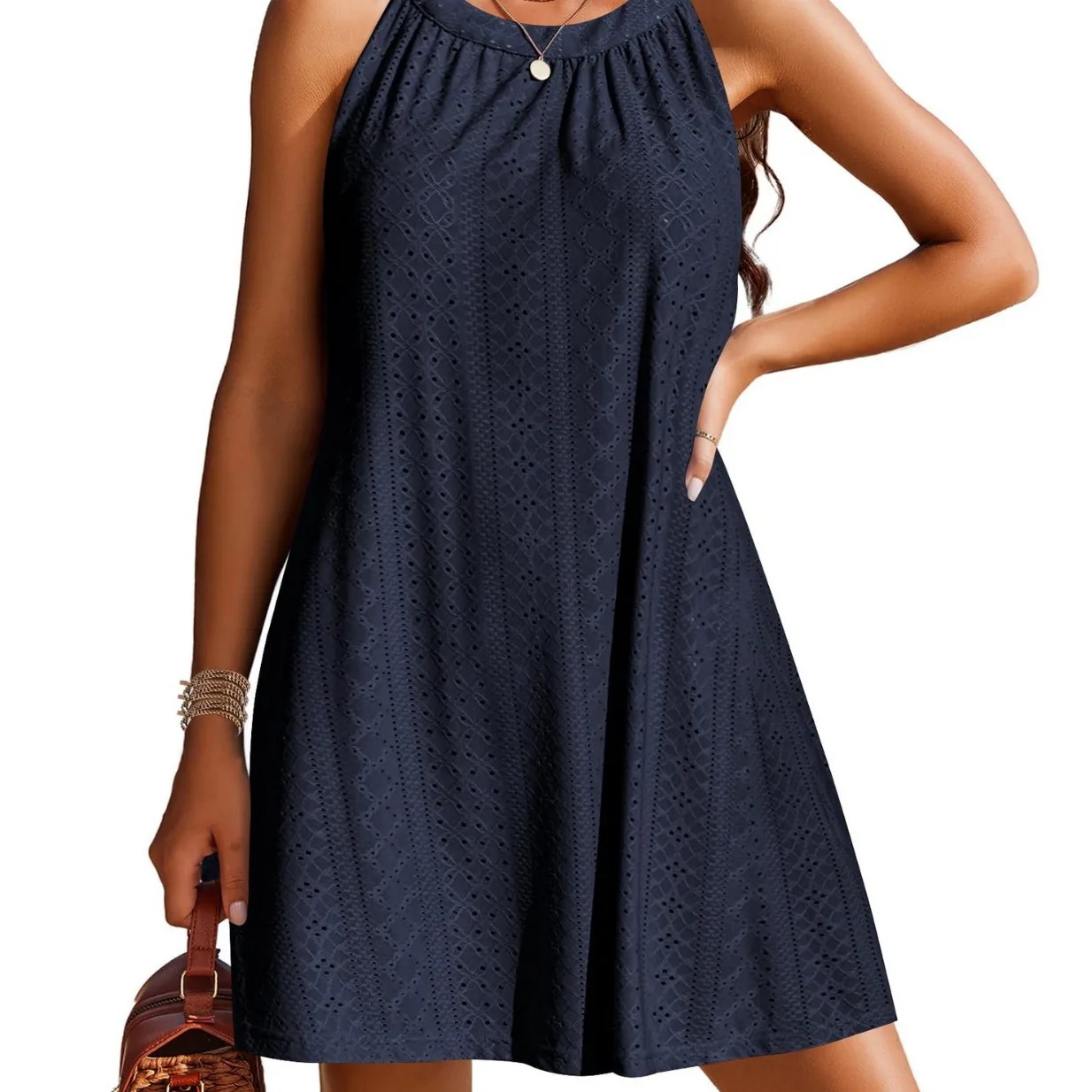 Copricostume da bagno alla moda da donna Abito di media lunghezza Abito da spiaggia senza maniche con ago a gancio cavo Copricostume per bikini