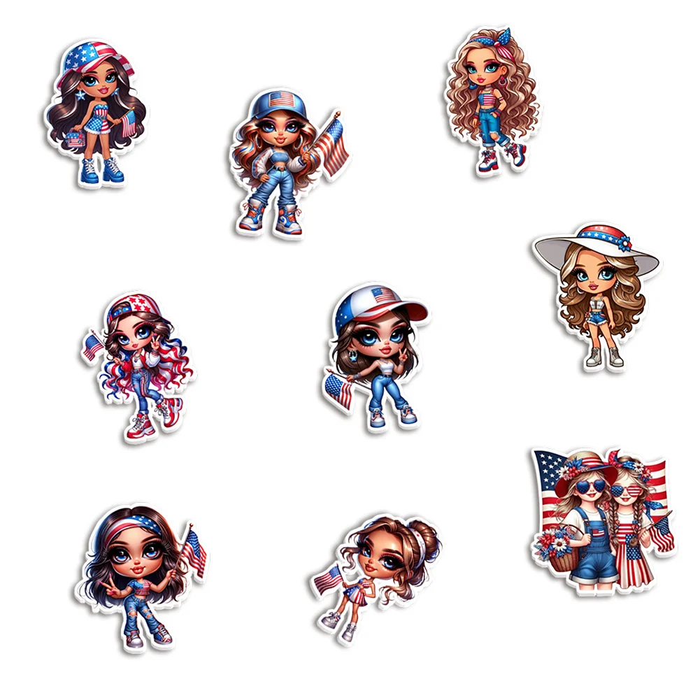10pcs/lot Independence Day Cheerleading Team Girl Resin Planar Transparent Glitter Acrylic Flatback for Charms Keychains Badge C