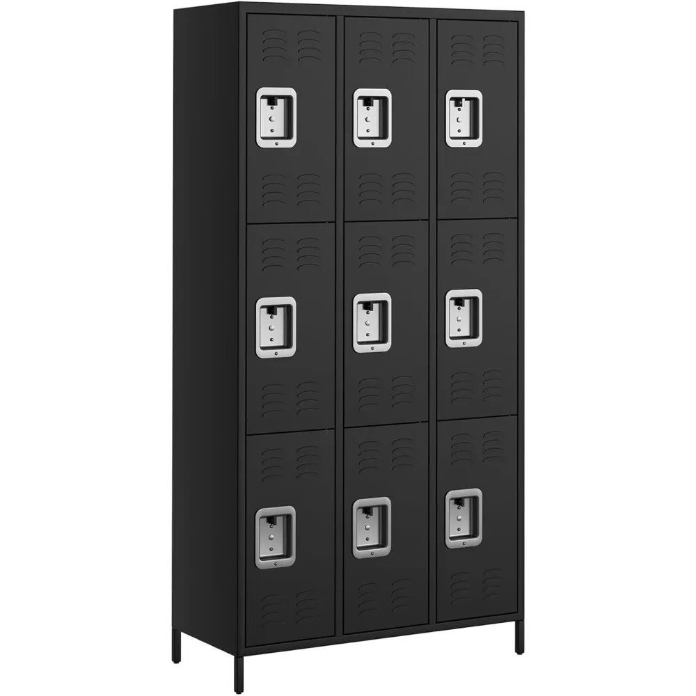 

9-Door Metal Locker for Employees, Heavy Duty Steel Storage Locker with 2 Hooks, Locks & Ventilated Holes, Easy to Assemble for