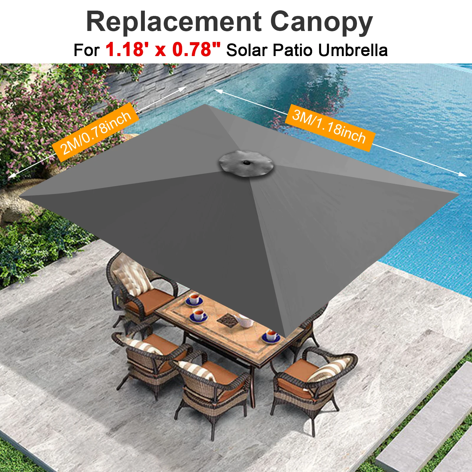 Replacement Canopy Canopys Polyester Cloth 2x3M UV-protected And Breathable Outdoor Garden Rainproof Square Patio Umbrella