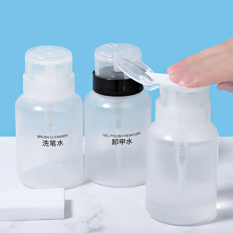 

Alcohol Liquid Acetone Polish Remover Pressure Bottle 200ml Nail UV Gel Polish Empty Pump Dispenser Nail UV Gel Clean Container