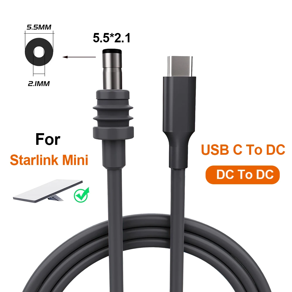 USB Type C To DC Cable For Starlink Mini 1m 2m 3m 5m IP65 Waterproof DC To DC 5.5 2.1 Power Cord Outerdoor Barrel Jack Charging