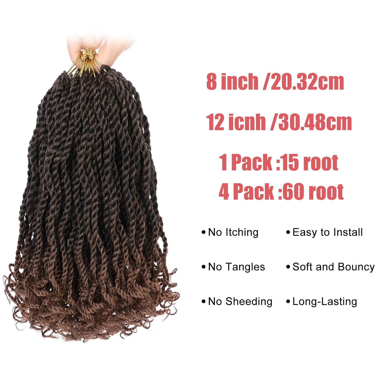 ضفائر شعر كروشيه سنغالية مقاس 8/12 بوصة للنساء ذوات البشرة السمراء، ضفائر كروشيه قصيرة ملفوفة مسبقًا، ضفائر صغيرة كروشيه