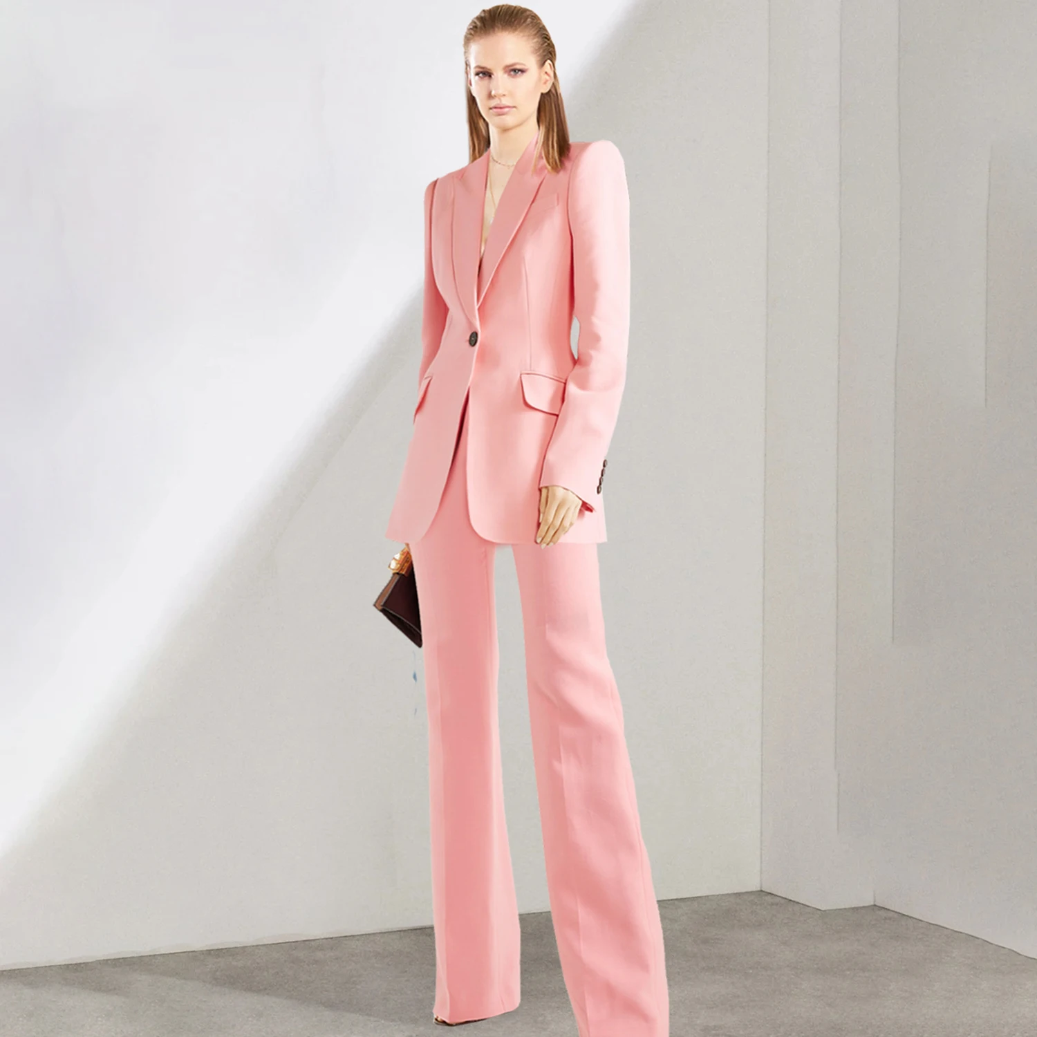 

Allingentle Pink Women's 2 Piece Set Business Suit Elegant Pantsuit Set for Party Office Outfits Customize