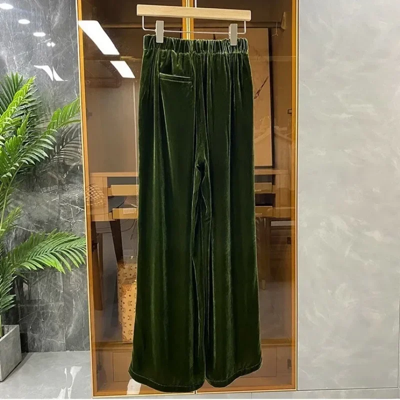 NMZM Spring and Autumn slim fit high waisted straight leg flared pants for casual and loose women's pants made of green pine woo