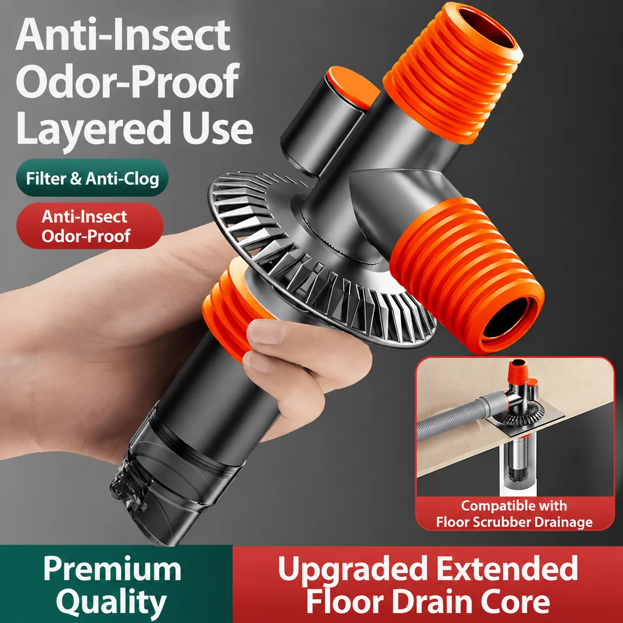 Washing Machine Drain Hose Connector 3-in-1 Adapter for Dryer and Robot Vacuum Floor Drain Anti-Odor Overflow