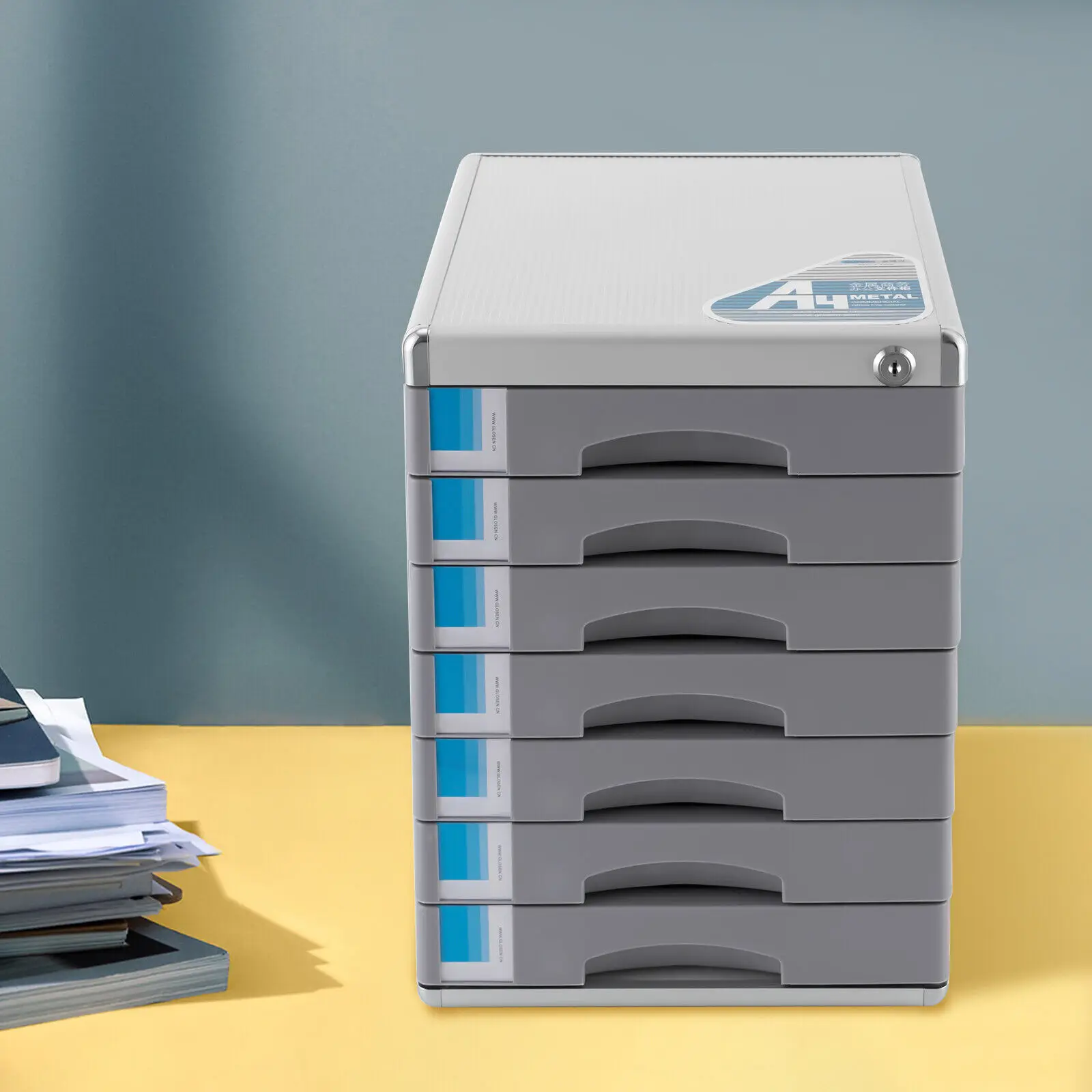 

7-Drawer Aluminum Alloy Filing Cabinet - Office File Cabinet with Lock, Desktop (New)