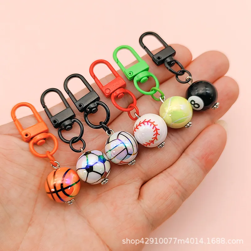 

6psc Billiards Keychain Simulation Football Basketball Creative Mini Keychain Tennis Pendant Accessories