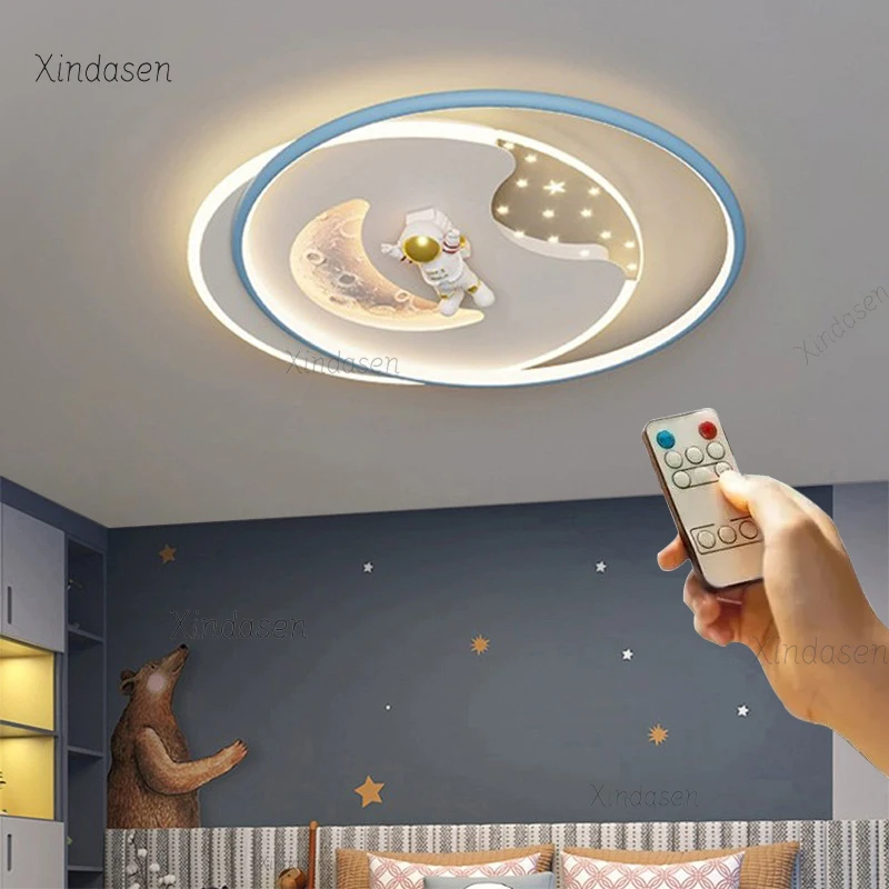 Modern Astronaut Led Ceiling Lights Kids Room Boys Girls Bedroom Study Baby Cute Cartoon Ceiling Chandelier Planet Spaceman Lamp