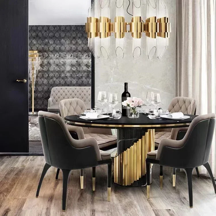 

z Luxury Italian Round Dining Table Set Marble 6 Piece Stainless Steel Marble Dining Room Table Set luxury