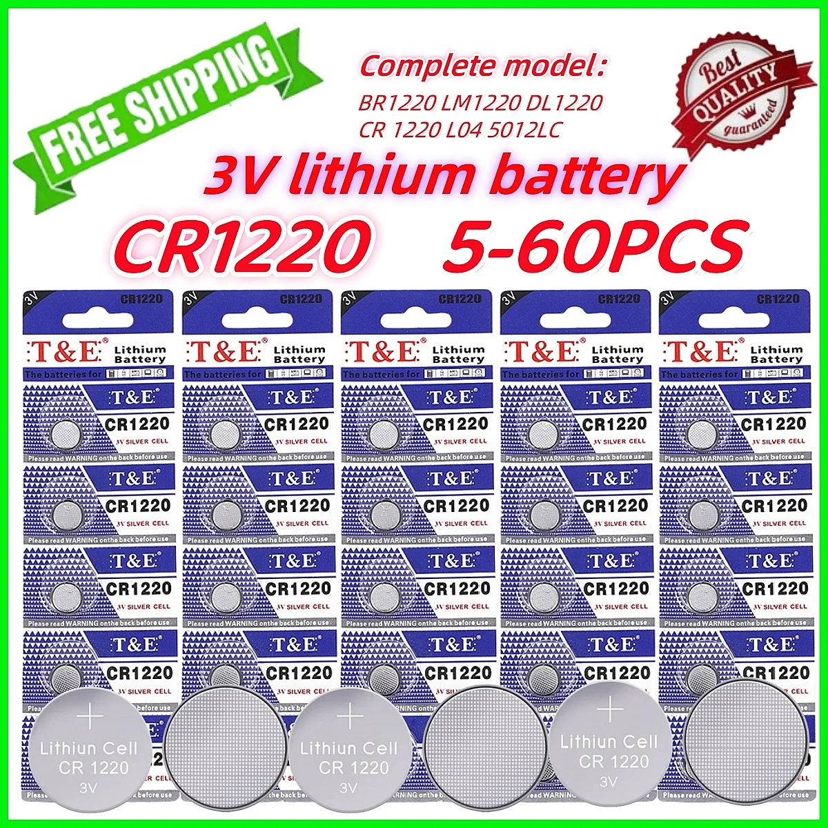 

5PCS-60PCS CR1220 3V Lithium Button Battery BR1220 LM1220 DL1220 CR 1220 L04 5012LC Coin Cell Watch Batteries for Toys Remote