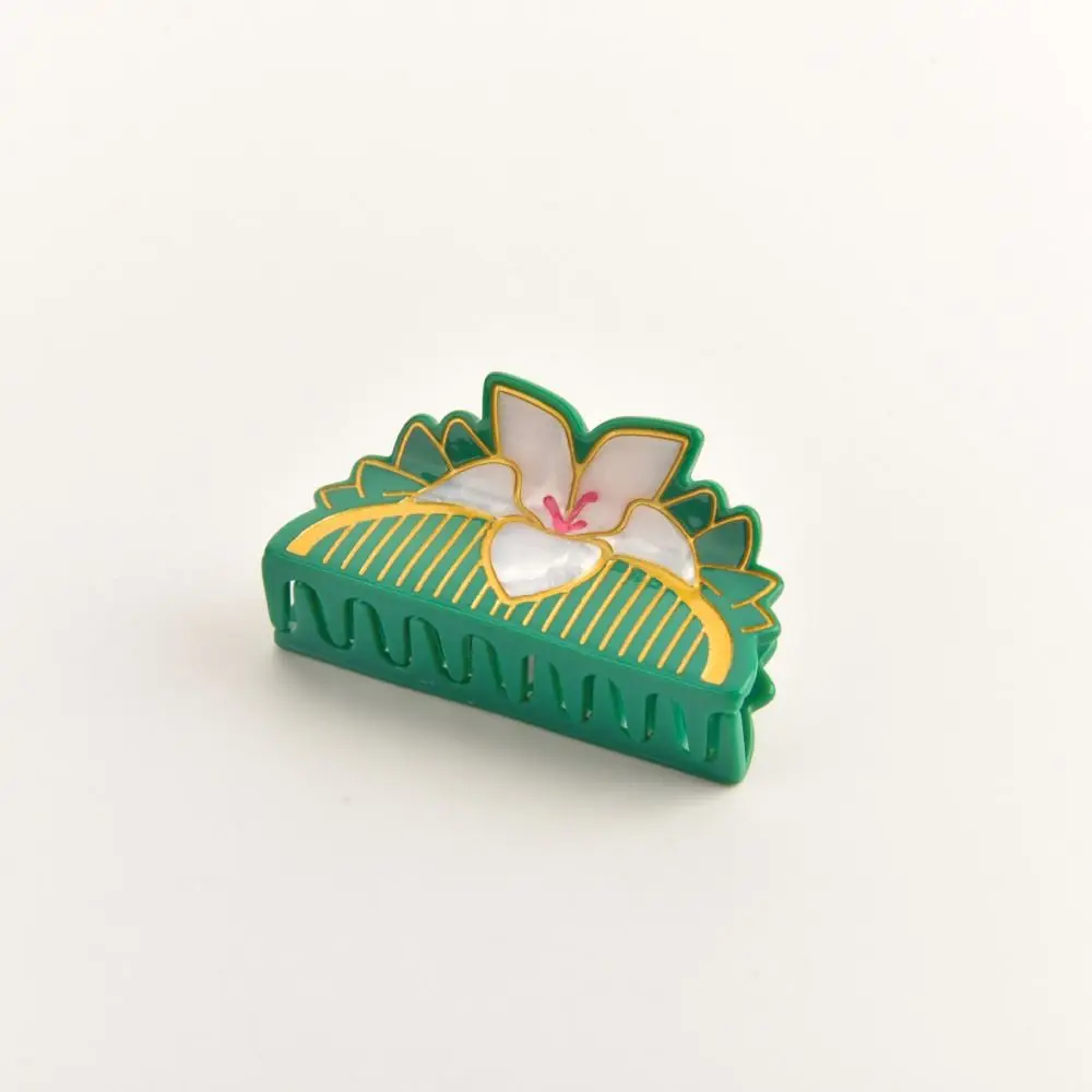 French Green Lily Flower Hair Claw Headdress Retro Elegant Barrette Hair Accessories Acetate Claw Clip Women view 5
