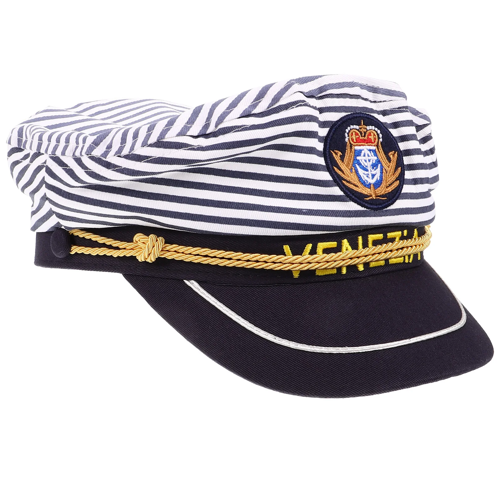 

1Pcs Sea Captain's Hat Blue Stripe Navy Adjustable 58cm Lightweight Durable Embroidery Cosplay Adult Ship Hat Stripe Navy Cap