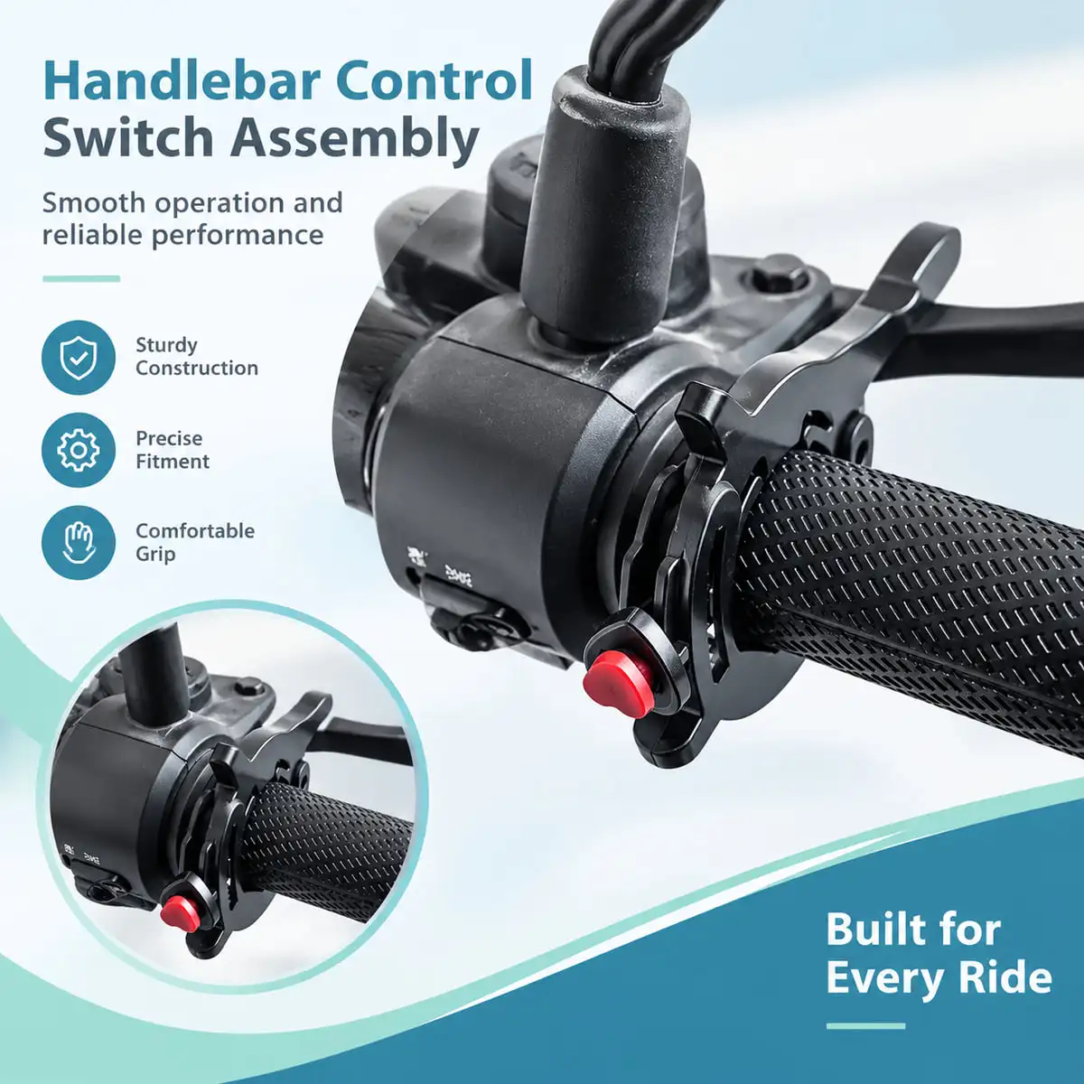 Motorcycle Throttle Cruise Control Handlebar Clamp with Red Button for Most Motorcycles Electric Bikes Long Ride Wrist Relief