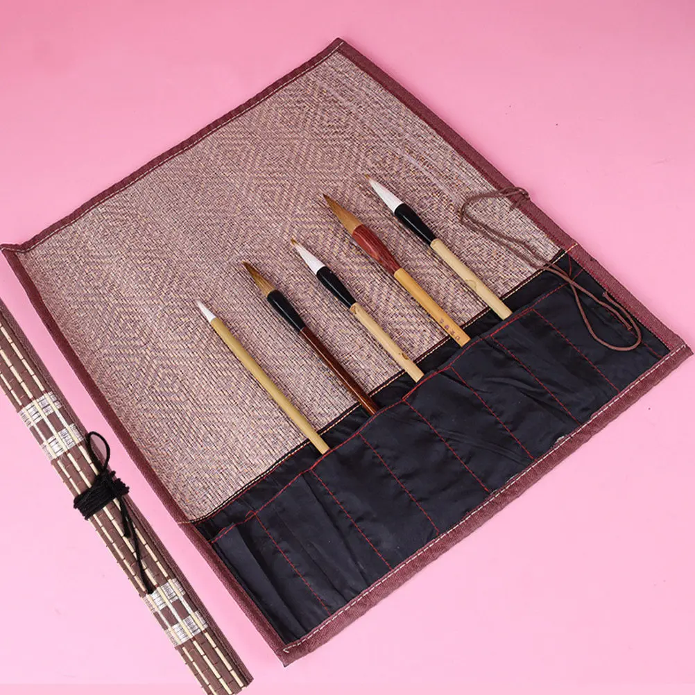 Brush Pen Roll Wrap Bamboo Pen Storage Bag Large Capacity Pencil Wrap Roll Up Case for Art Supplies Stationery Holder