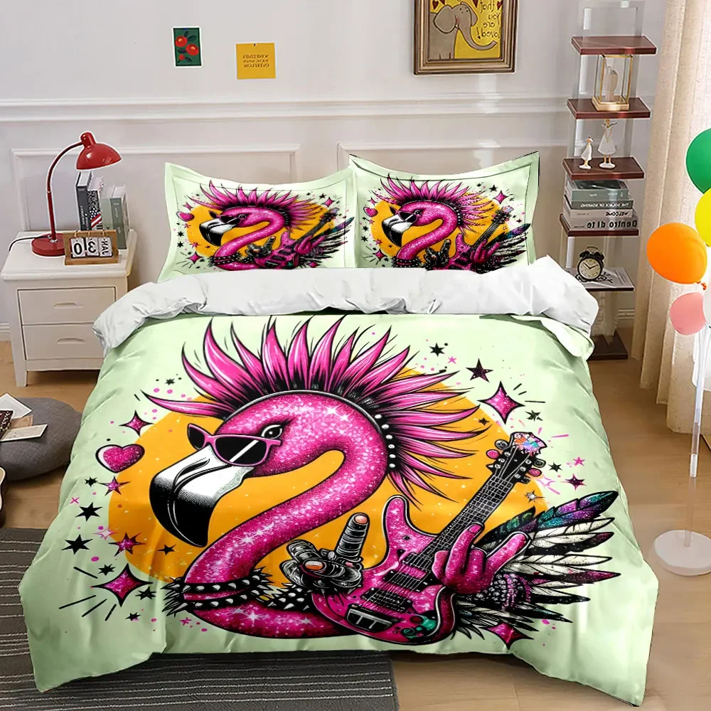 

"Rock Flamingo Party Decor Set" Multiple sizes kid's and adults' bedroom Exquisite 3PC bedding set, gift