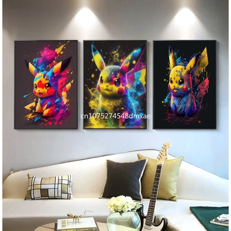 Japan Comics Pokemon Pikachu Canvas Painting Anime Figure and  HD Posters Wall Art Prints Living Room Decor Children's Gift