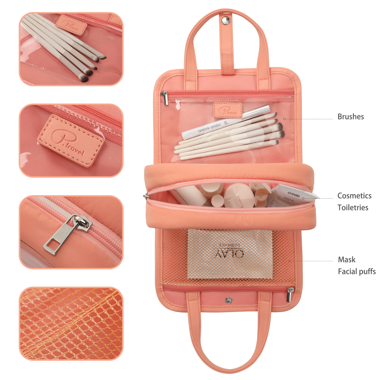 Bolsa de maquiagem para mulheres, Bolsa cosmética, Maquiagem de viagem, Bolsa de higiene pessoal, Bolsa de lavagem, Plush Pen Storage, Organizer