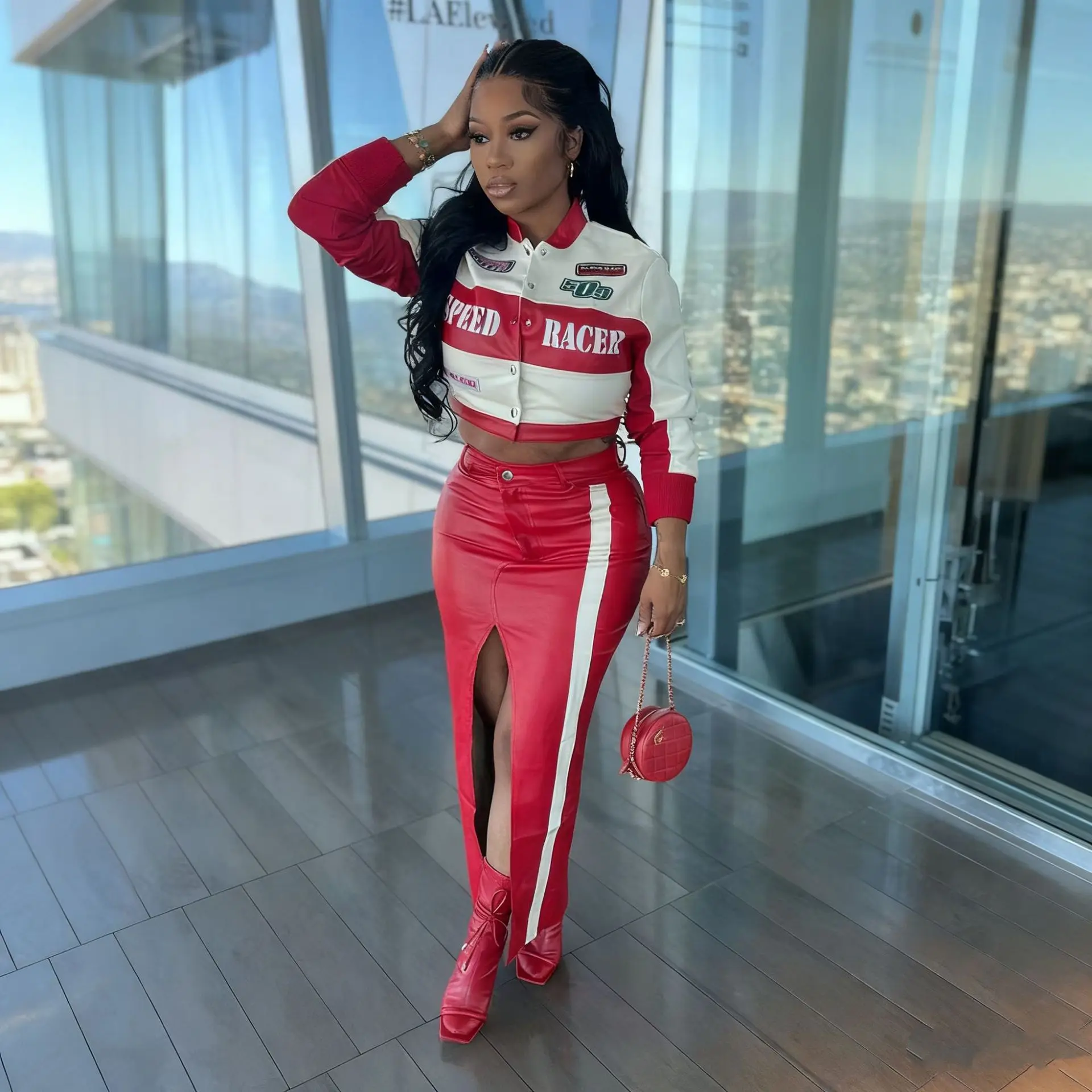 Winter Leather PU Jackets Women Crop Varsity Baseball Coats Y2K Streetwear 2025 Fall Letter Print Cyber Racer Jackets Coats