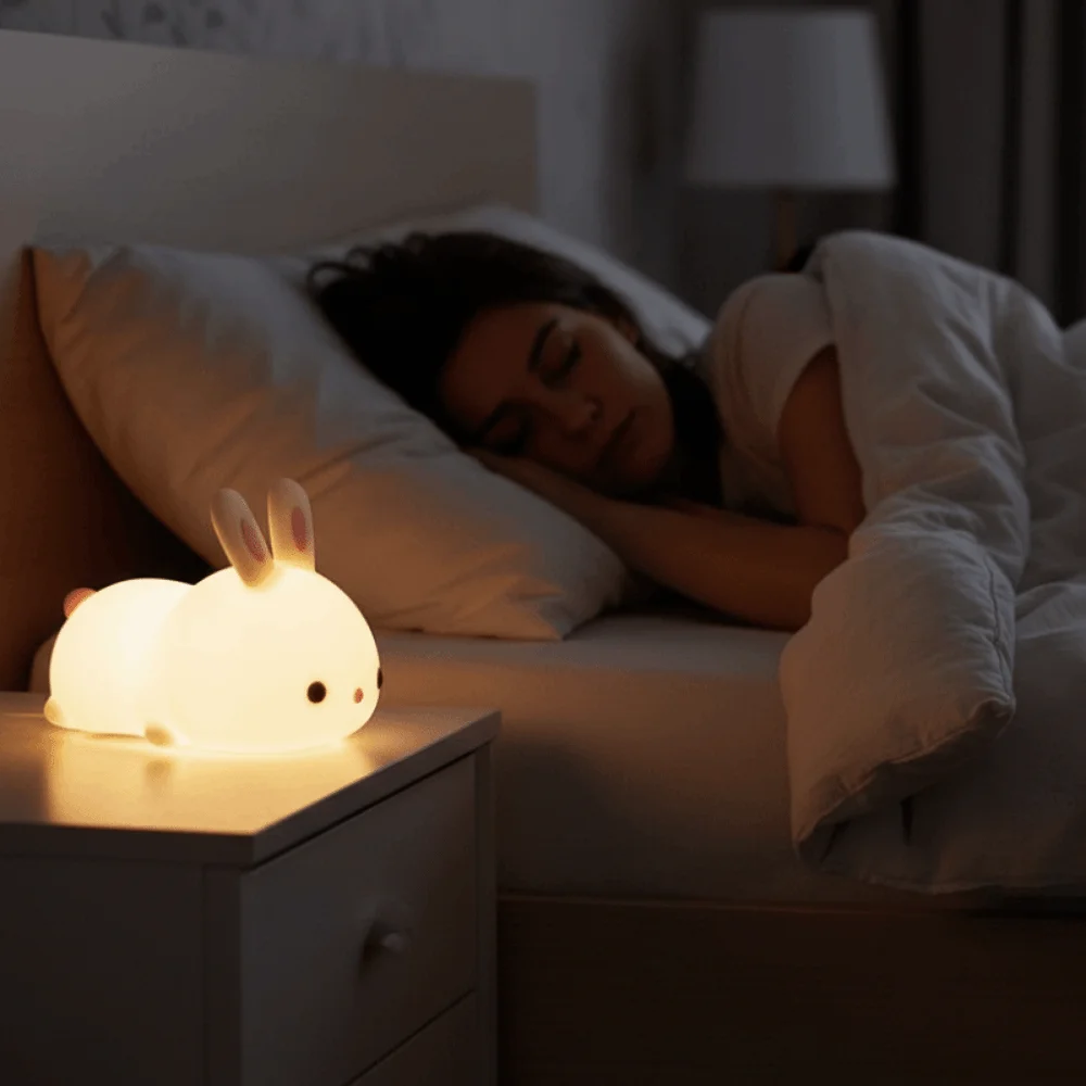 Cartoon Touch Sensor Rabbit Night Light Silicone 16 Colors LED Night Lights Dimmable Colorful Bunny Lamp Gift