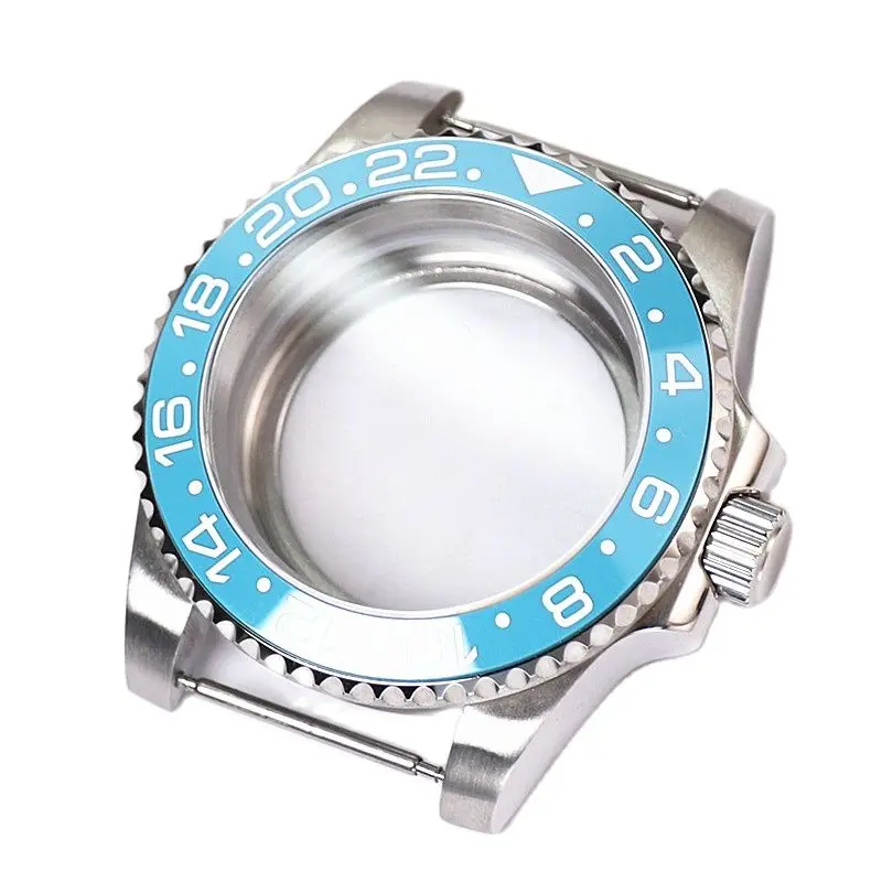 40mm Sub Gmt Style Turquoise Ice Blue Ceramic Bezel Insert Sapphire Glass Steel Case For Skx007 Nh35 Nh36 Movement Watch Parts