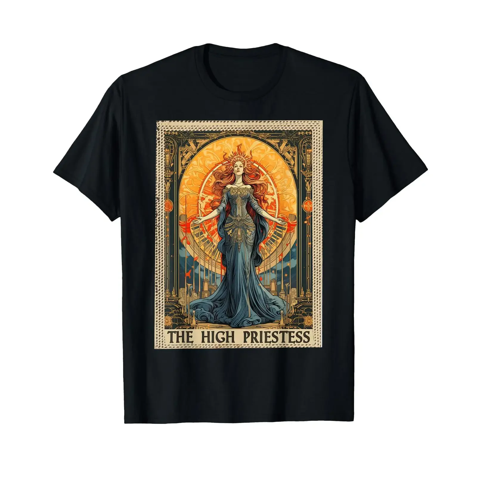 FoolsFate T-shirt noir pour femme, motif Carte de Tarot Occulte Prêtresse, style vintage délavé, vêtement de créateur confortable et tendance