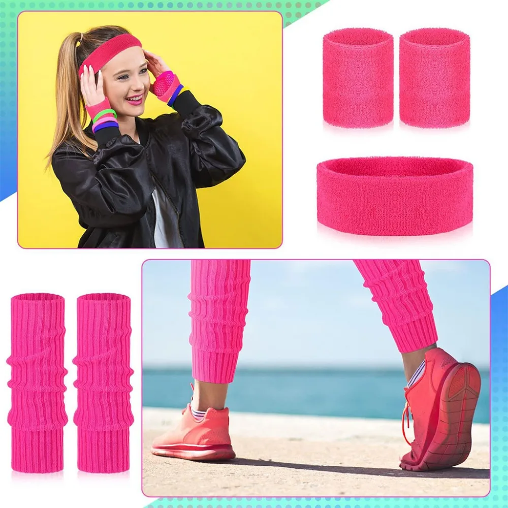 Retro 70s 80s Outfit Costume Accessories Set for Women Disco Party Leg Warmers Headband Wristbands Fanny Pack Earrings Glasses