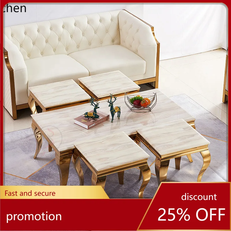 

YFY Coffee Table Set Living Room High-End Marble Simple Modern Bar Stainless Steel Set