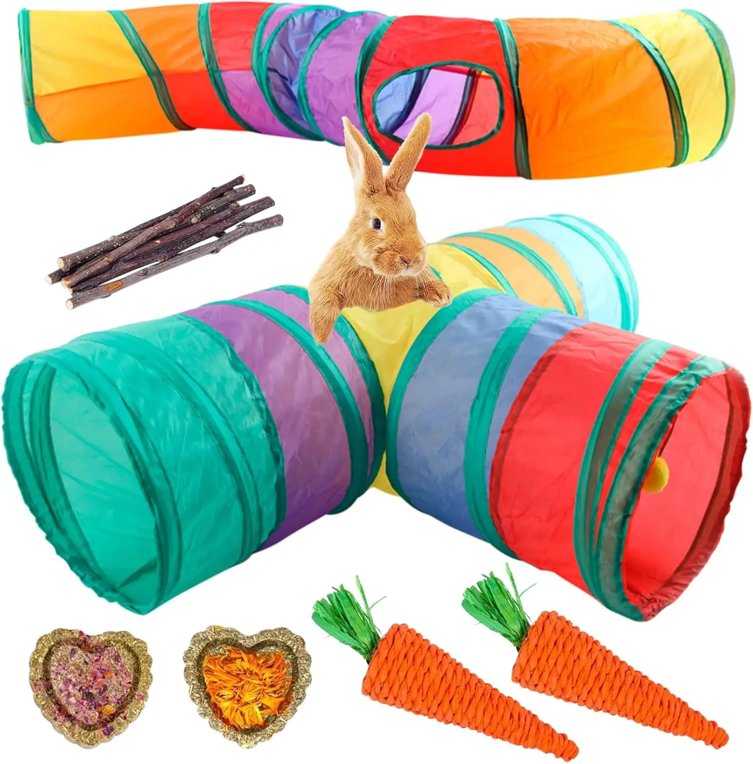 

Bunny Tunnel, Collapsible 3 Way and S-Type Rabbit Tunnels Tubes, Small Animal Activity Tunnel Toys with Chew Toys for Ind