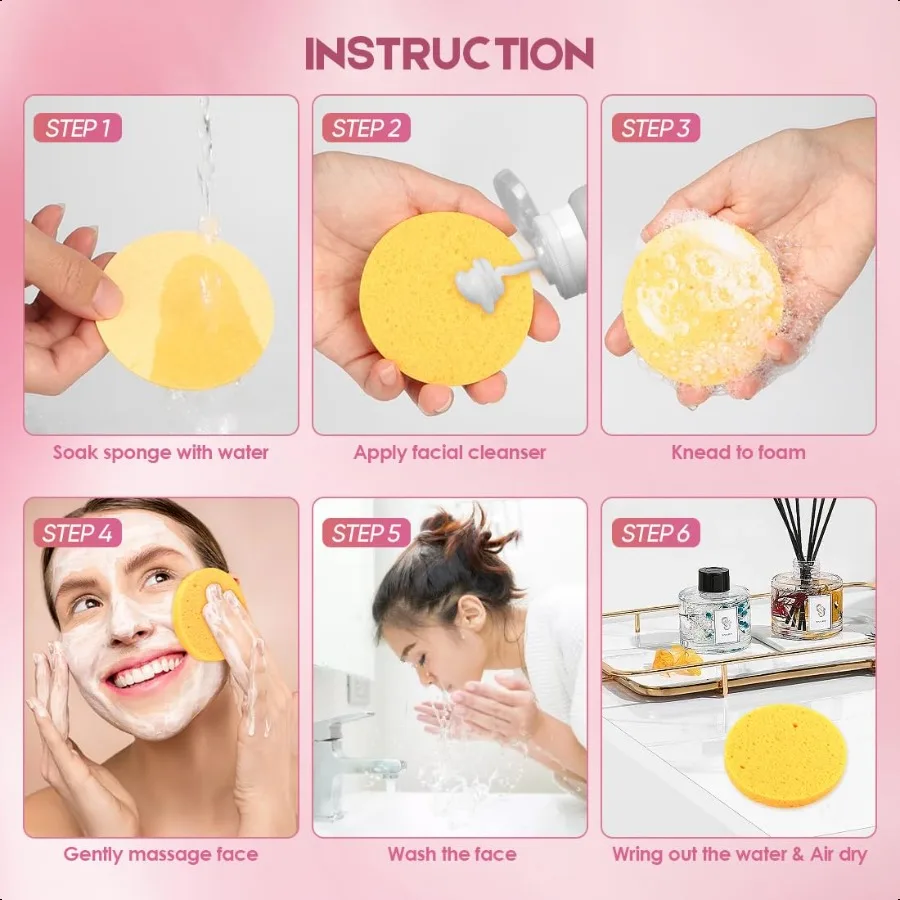 48Count Compred Facial SpongesRound Reusable Makeup Remover Pads Facial Pads Natural Cosmetic Spa Sponges for Facial Cleansing