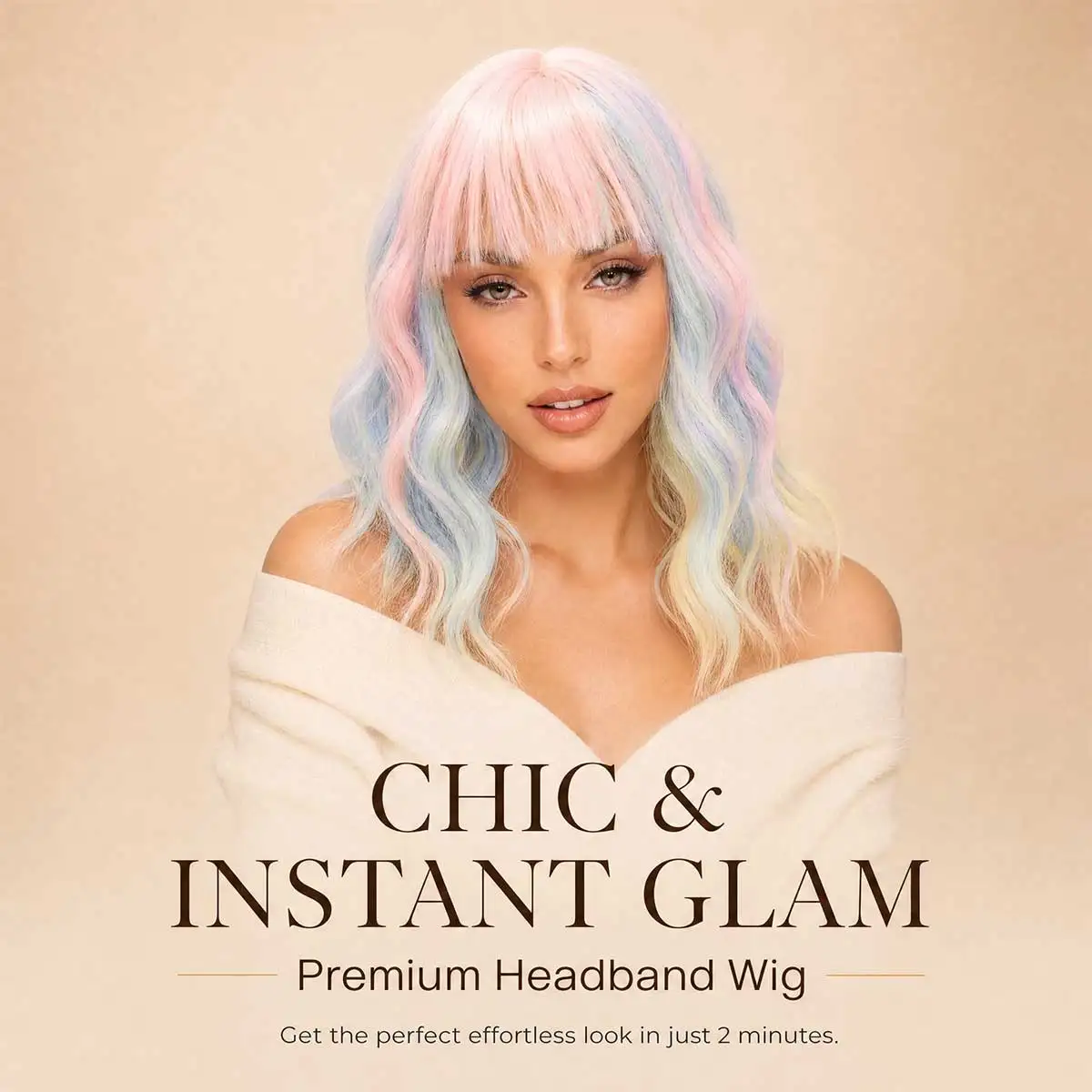 Pastel Multicolor Ombre Medium Wavy Wig, Synthetic Colorful Wig for African American Women Festival Street Style Daily Wear