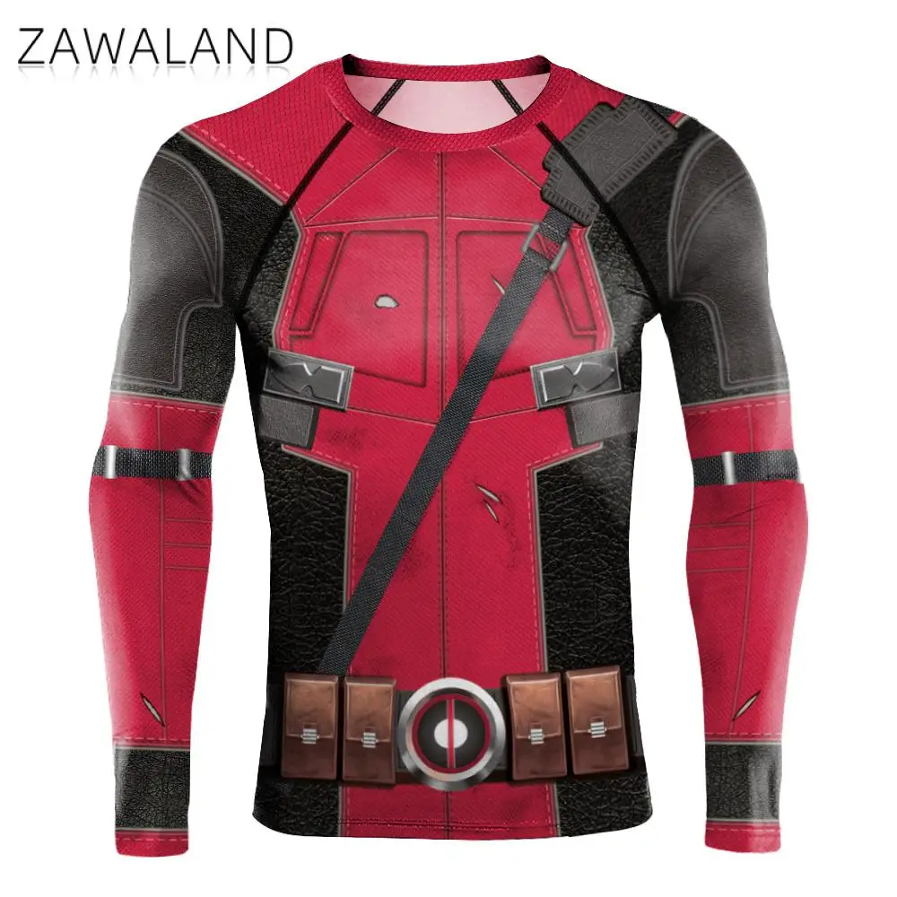 Zawaland Superhero 3D Printed Compression T-Shirts Cosplay Movie Long Sleeves Costume Zentai Gym Fitness Tops Male Clothes