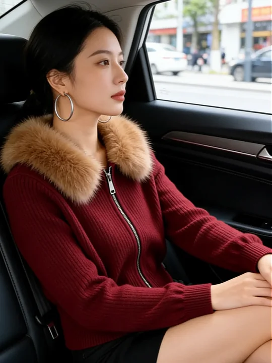 

Unique Chic Korean Sle Winter Outfit Bla Hoodie with Fur Collar Inner Wear Ele Beautiful Top Layer Long Sve Zipper