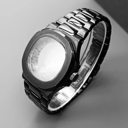 Black Nautilus Steel Watch Cases Transparent Back Fits NH35 NH38 4R Movement Sapphire Crystal Glass Mens Case Modified Replace