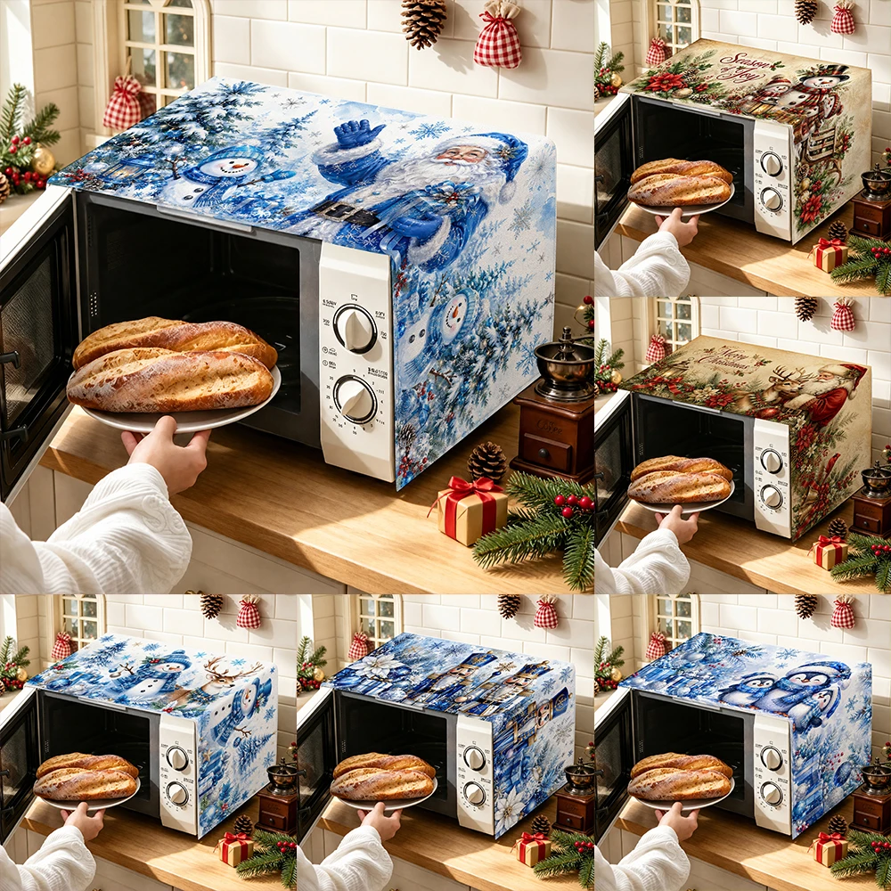 1pc Christmas Microwave Oven Cover, Winter Holiday Decorative Dust-Proof Protector for Kitchen Appliance