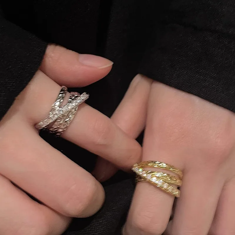 

Korean Multi-layer Cross Zircon Opening Rings Luxury Shiny Metal Index Finger Adjustable Rings Couple Rings Fashion Jewelry Gift