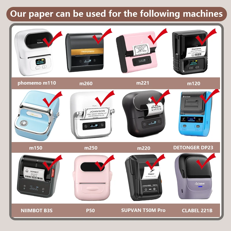 For Phomemo M110 / M220 / M200 Marklife P50 , QLabel E210  Clabel 221B Printer white and color thermal sticker label