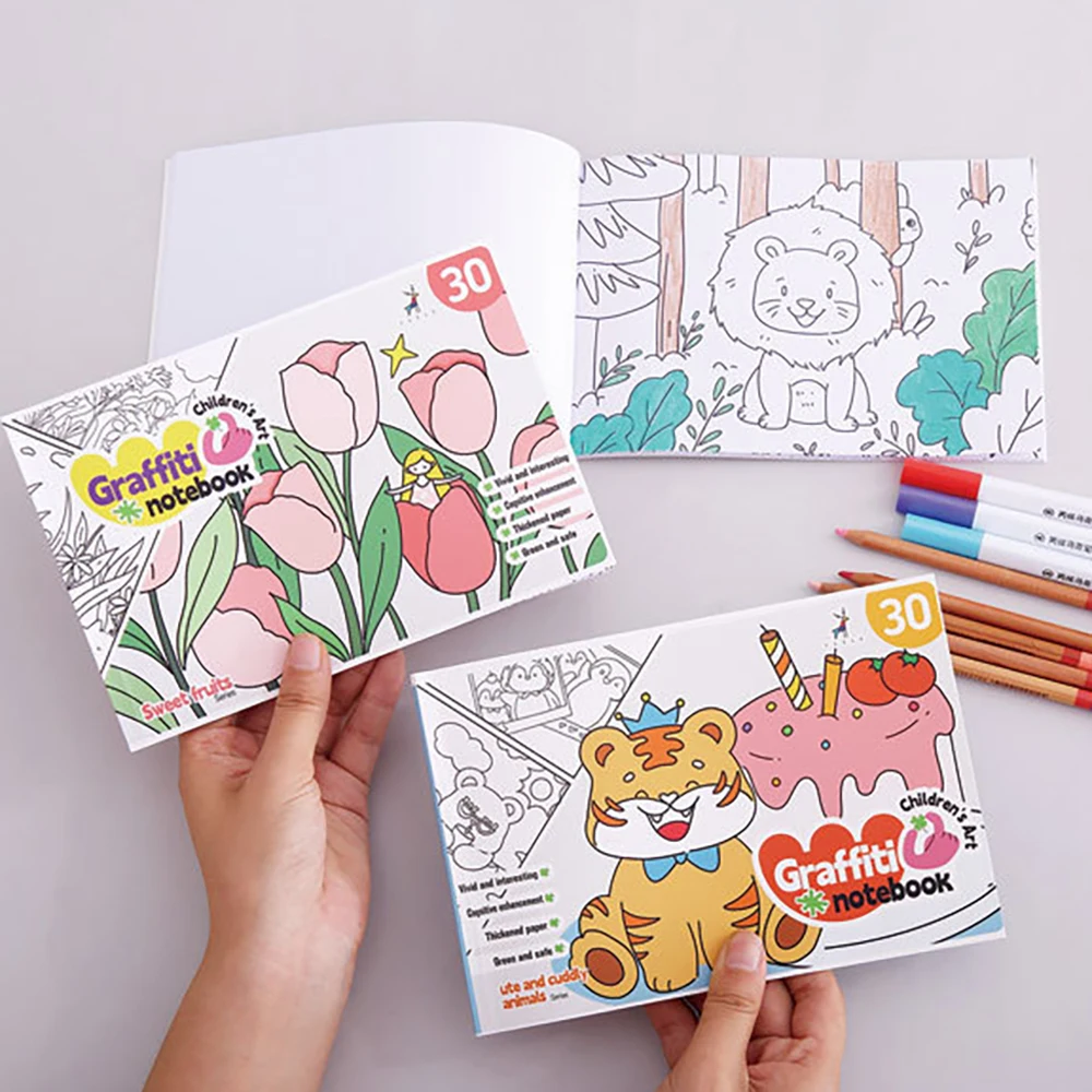 30 Sheets Cartoon Convenient Graffiti Book Watercolor Coloring Book, Suitable for Markers, Watercolor Pens, and Colored Pencils