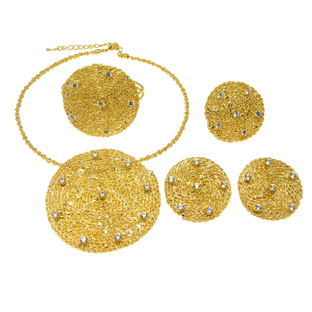 Elegant, luxurious and fashionable gold-plated round plate jewelry set, a high-end engagement gift for women in Brazilian gold a