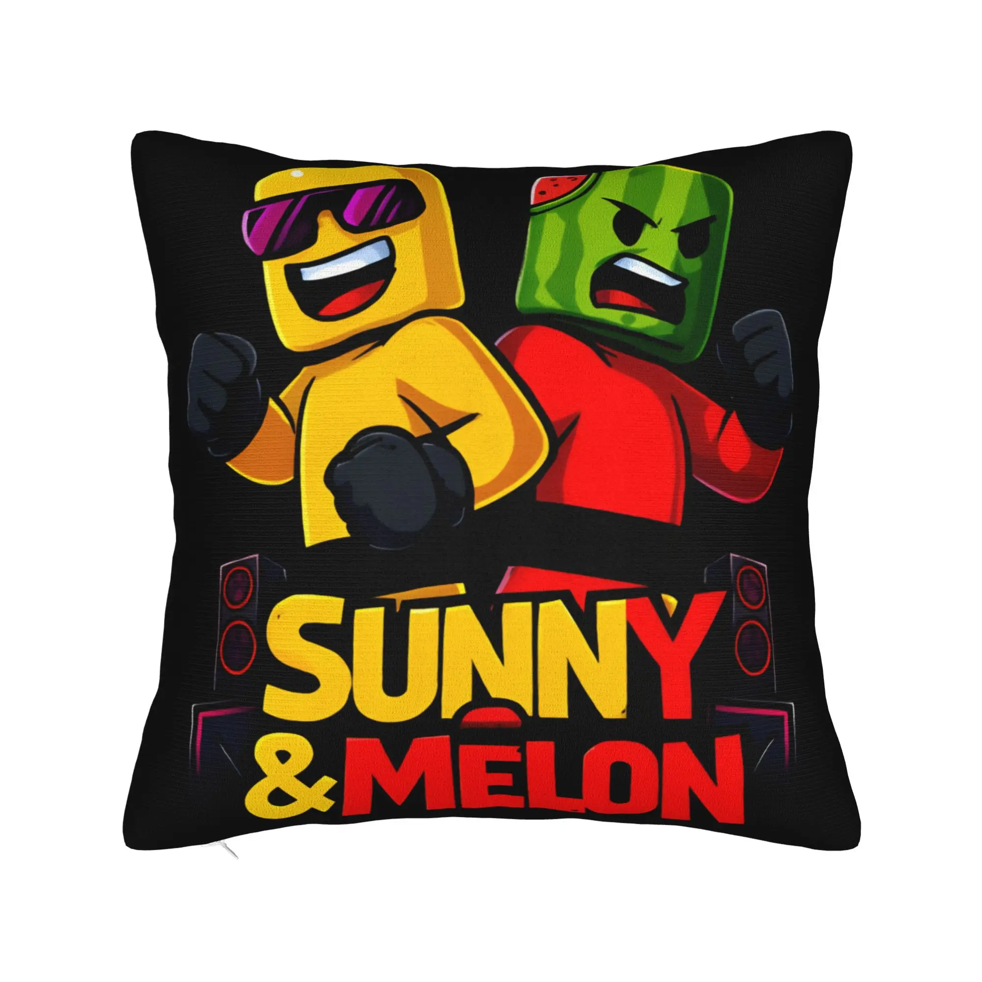 Sunny And Melon Fist Pose With Speakers Cartoon Art Pillow Case Kawaii Pillow Cover Design Pillowcases For Office Car Home Decor