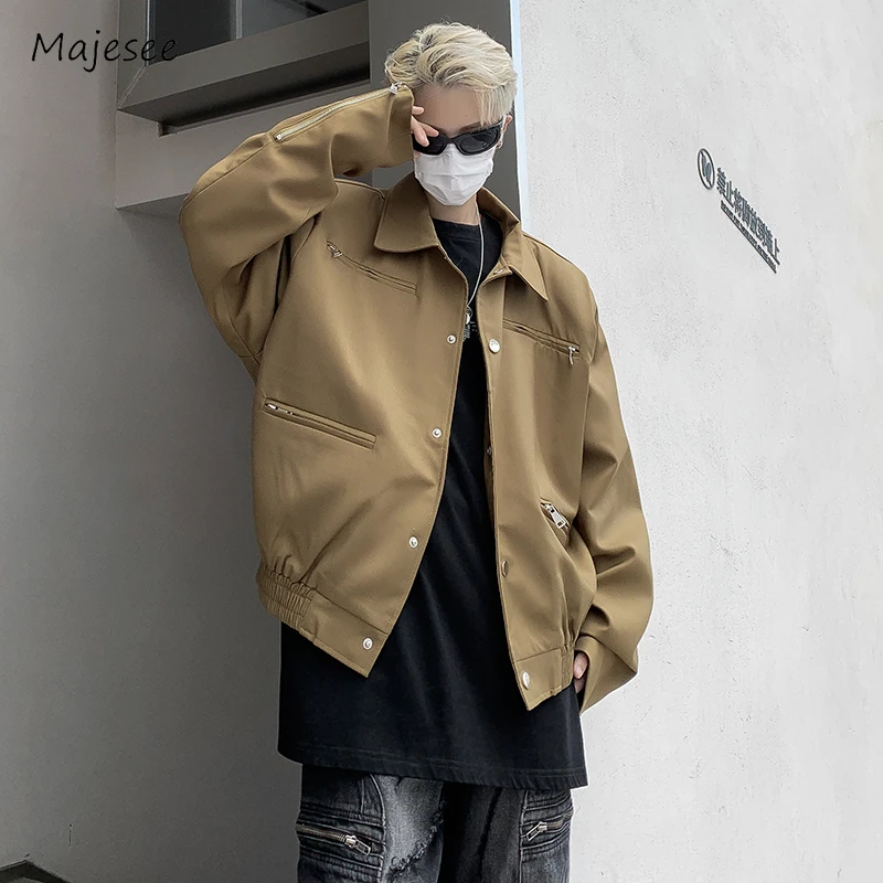 

Safari Style Jackets Men Temperament Youthful Popular American Streetwear Zipper Design Solid Spring Autumn Teenagers Overcoats