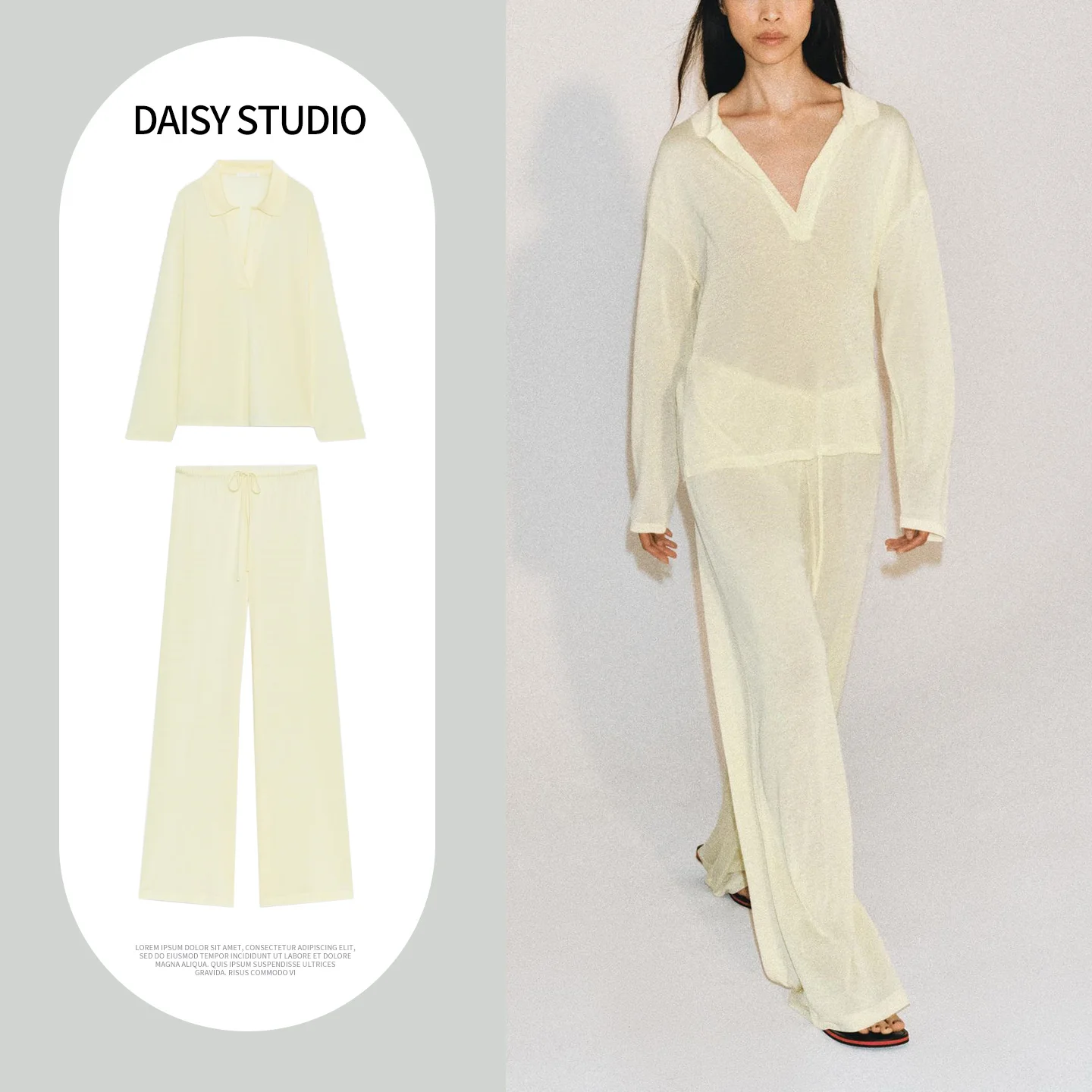 Adjustable Waist  Shirt V-Neck Long Sleeve Straight Leg Pants Summer Fashion Set Women's Long Pants Casual Work Outfit