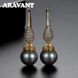 Aravant 925 Silver 18K Gold Water Drop Black Pearl Earring For Women Fashion Jewelry