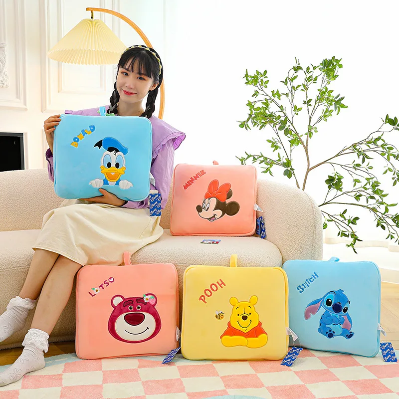 Disney Stitch Blanket Minnie Mouse Cartoon Winnie The Pooh Strawberry Bear Donald Duck Plush Stuffed Doll Pillow Toys Kids Gift