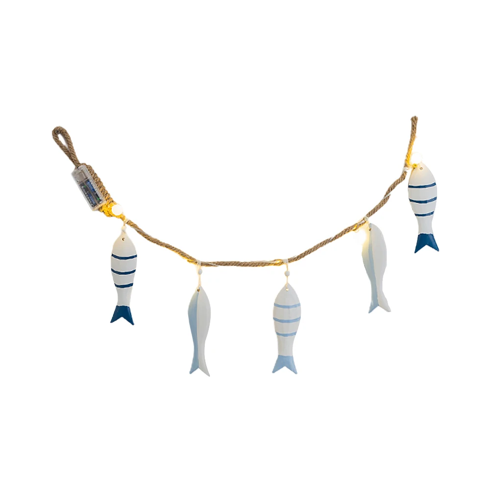 

1pc Mediterranean Style Wooden Wall Hanging Decor Home Pendant For Door Wall Decoration Led Night Light Fish Garland