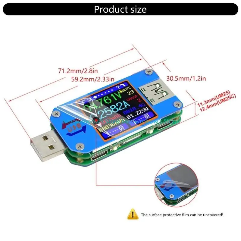 W91A USB 2.0 LCD Voltmeter Ammeter Voltmeter Multimeter Battery Charging Power Supply 4-24V 5A Tester Multimeter